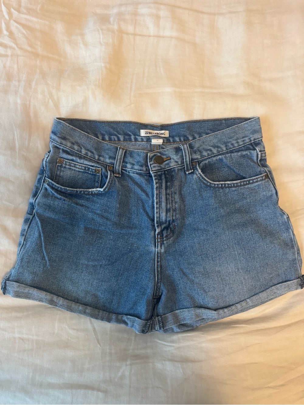 Billabong Light Blue Rolled-Hem High-Rise Denim Shorts